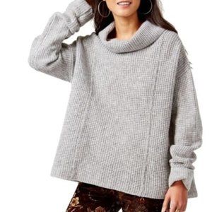 Free People Sidewinder 100% Wool Sweater Size‎ Small Oversized Cowl Neck Grey
